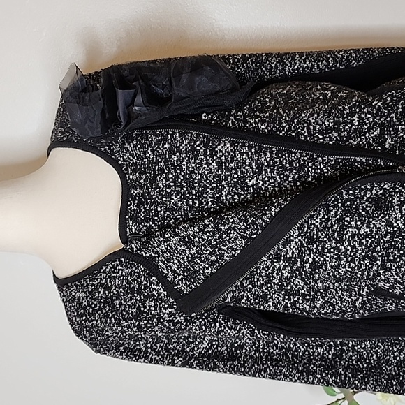 Loft Marled Black Tweed Knit Moto Jacket Sweater Embellished Spring Mobwife - Picture 12 of 15